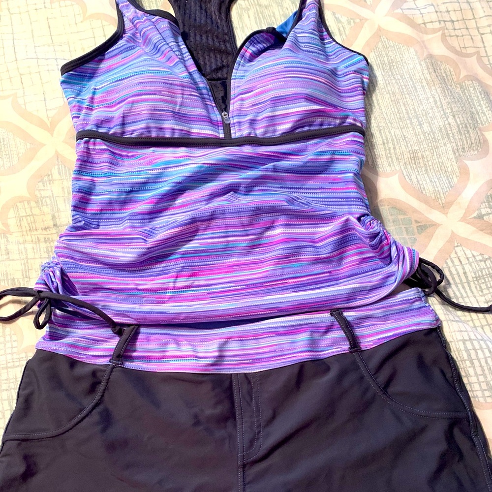 Free Country tankini L 12/14 purple/gray
